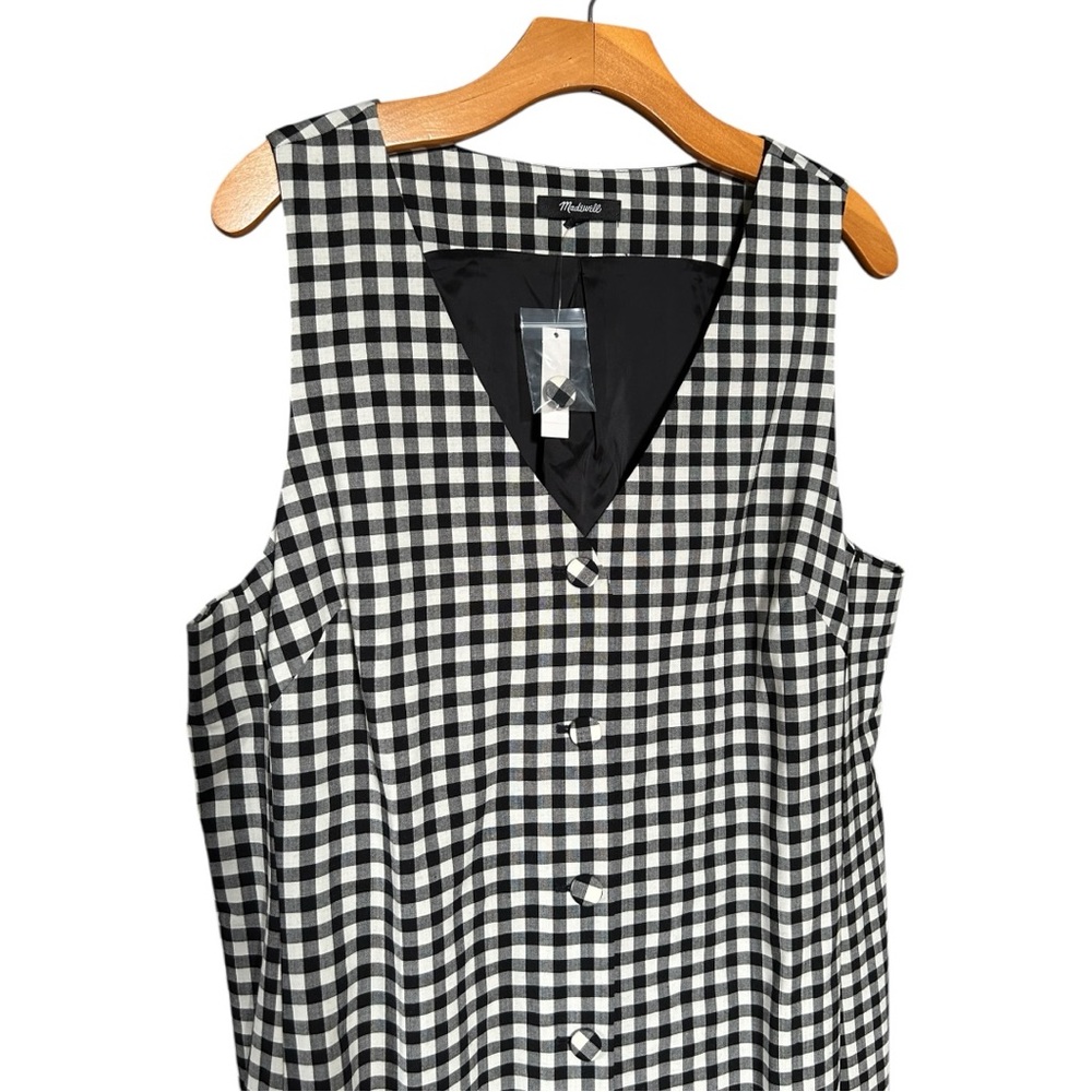 NWT Madewell Gingham V-Neck Wool Blend Vest Minidress Size 16 Black/White - Picture 3 of 9